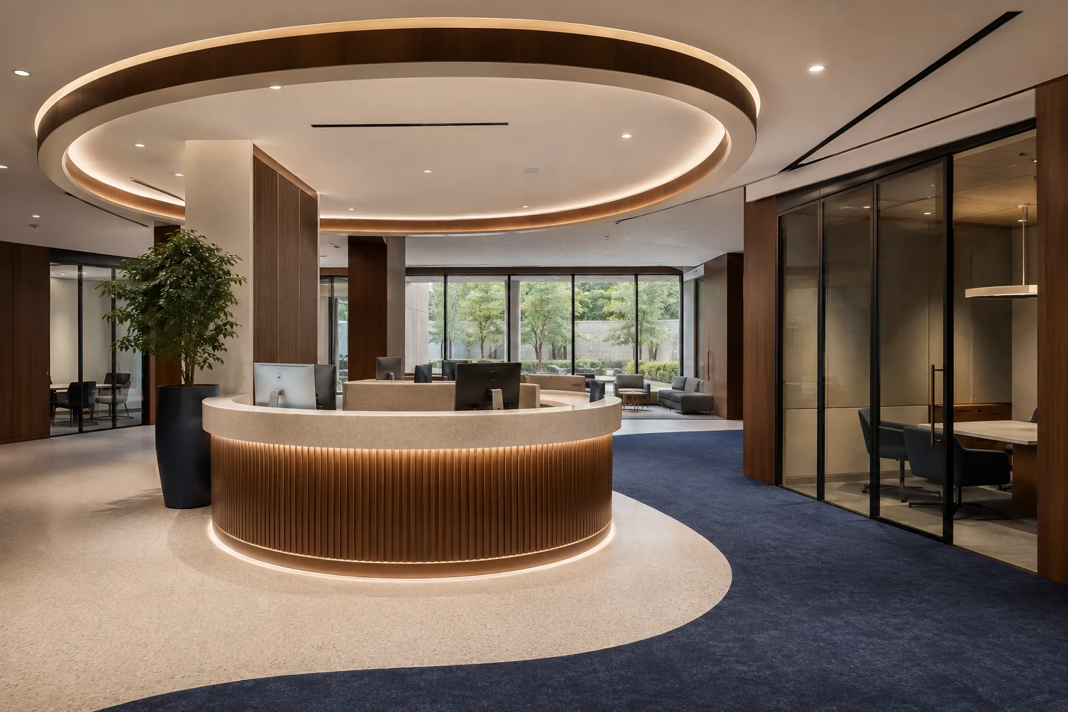 Modern bank branch with private meeting rooms