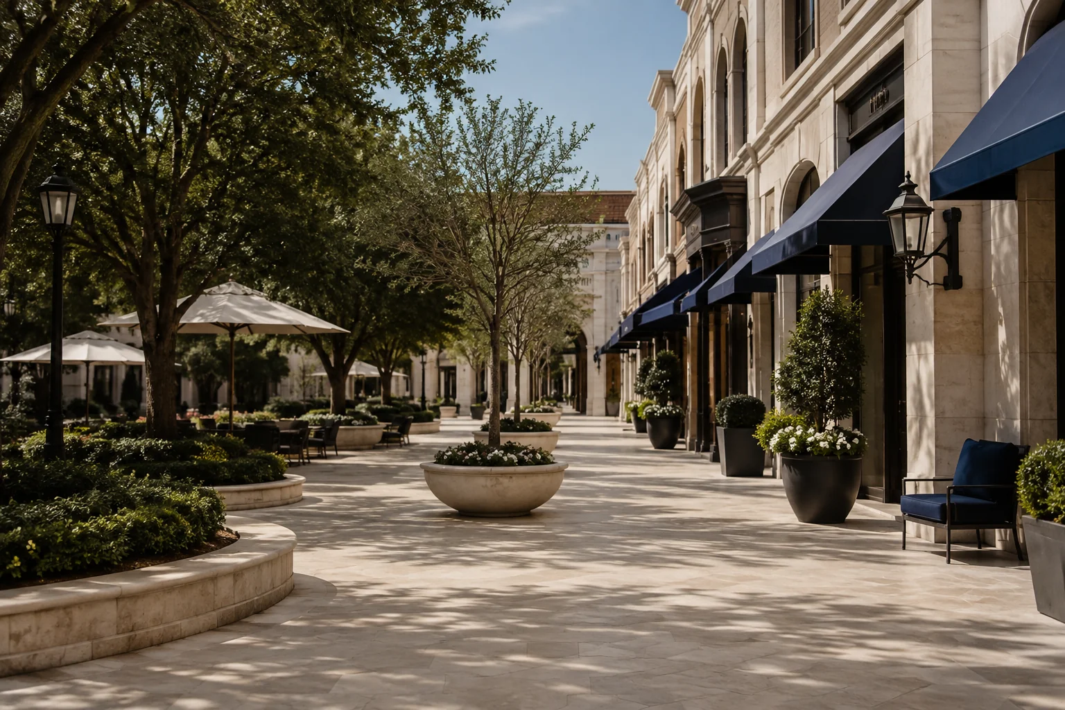 Landscaped open-air retail promenade
